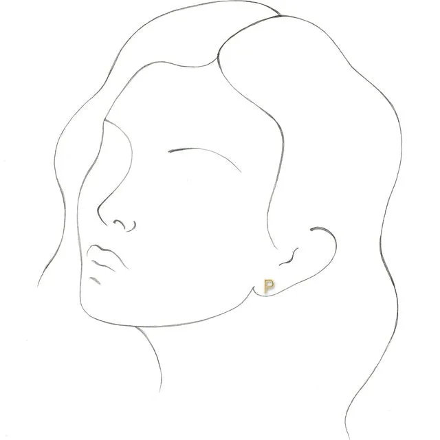 Earrings 14K Yellow Gold Single Initial P Earring TreasureFineJewelers