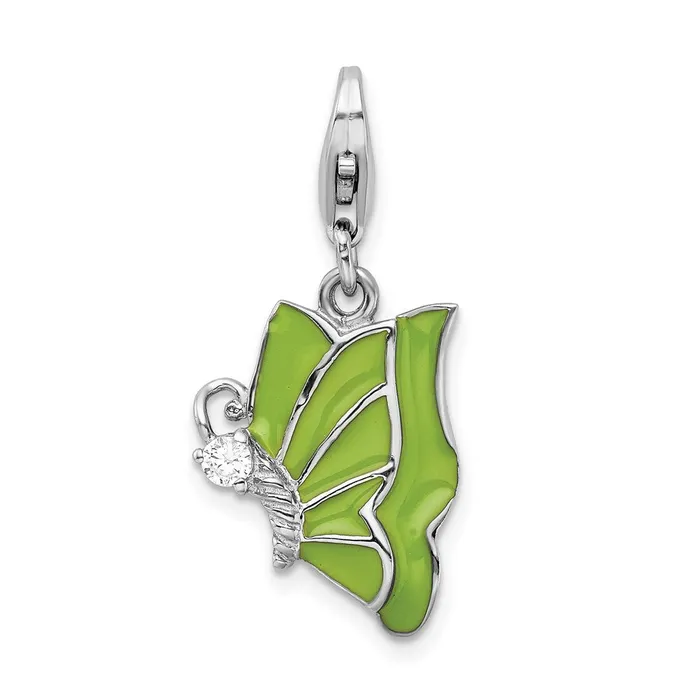 Earrings Sterling Silver Amore La Vita Rhodpl CZ Green Enameled Butterfly Charm TreasureFineJewelers Earrings Sterling Silver Amore La Vita Rhodpl CZ Green Enameled Butterfly Charm TreasureFineJewelers
