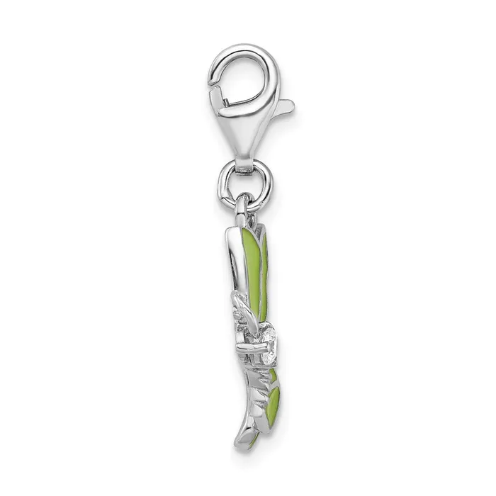 Earrings Sterling Silver Amore La Vita Rhodpl CZ Green Enameled Butterfly Charm TreasureFineJewelers