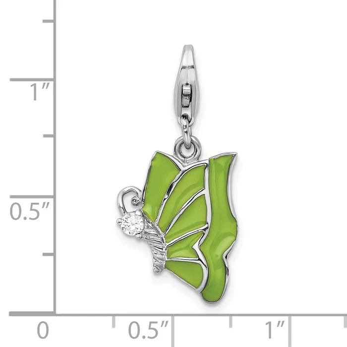Earrings Sterling Silver Amore La Vita Rhodpl CZ Green Enameled Butterfly Charm TreasureFineJewelers
