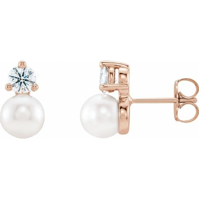 Earrings TreasureFineJewelers 14K Rose Gold Cultured White Gold Freshwater Pearl 12 CTW Natural Diamond Earrings