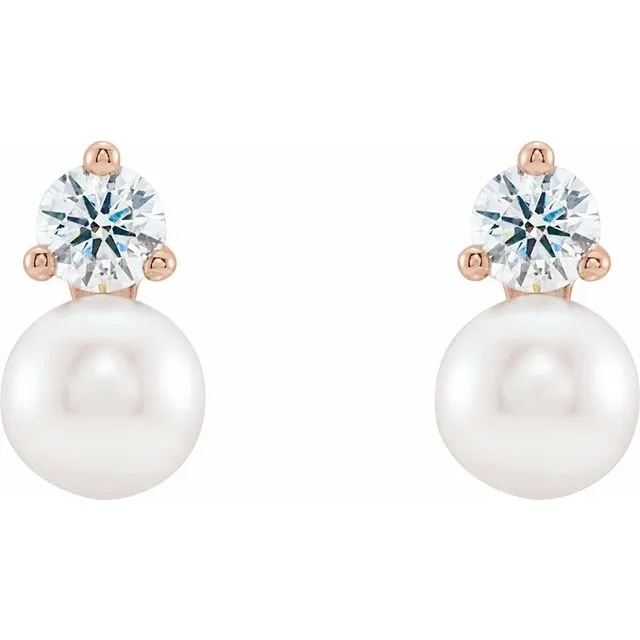 Earrings TreasureFineJewelers 14K Rose Gold Cultured White Gold Freshwater Pearl 12 CTW Natural Diamond Earrings