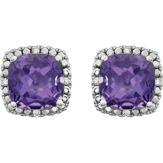 Earrings TreasureFineJewelers 14K White Gold Natural Amethyst 06 CTW Natural Diamond Earrings