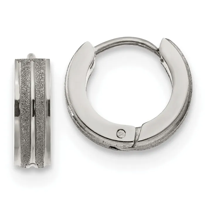 Earrings TreasureFineJewelers Stainless Steel Polished Laser cut 4mm Hinged Hoop Earrings Earrings TreasureFineJewelers Stainless Steel Polished Laser cut 4mm Hinged Hoop Earrings