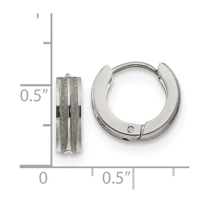 Earrings TreasureFineJewelers Stainless Steel Polished Laser cut 4mm Hinged Hoop Earrings