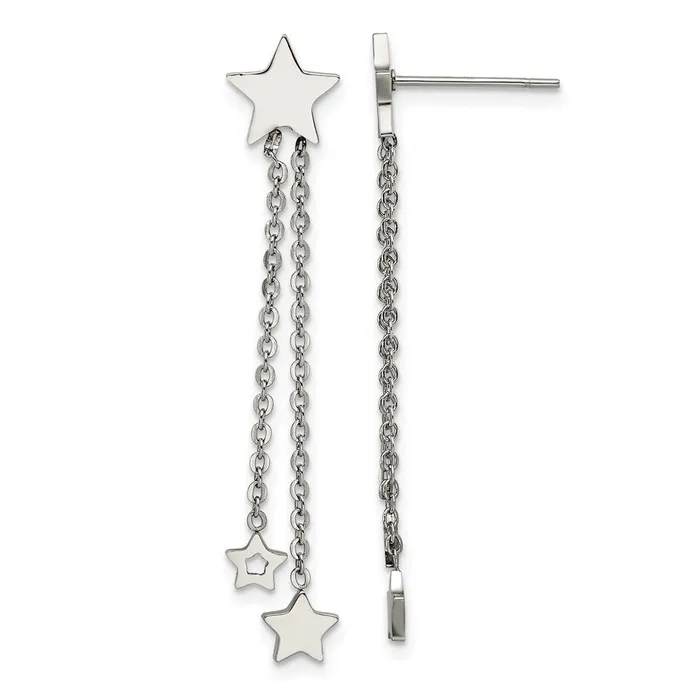 Earrings TreasureFineJewelers Stainless Steel Polished Stars Post Dangle Earrings Earrings TreasureFineJewelers Stainless Steel Polished Stars Post Dangle Earrings