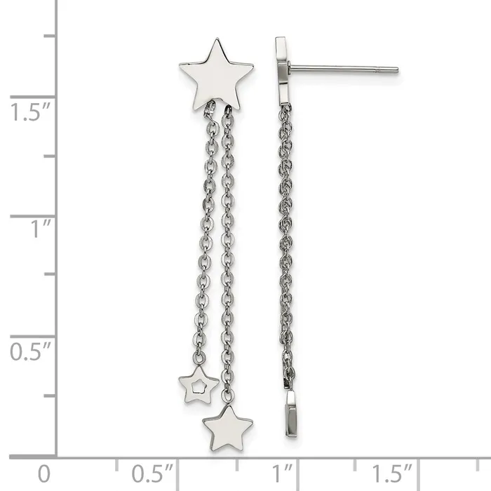 Earrings TreasureFineJewelers Stainless Steel Polished Stars Post Dangle Earrings