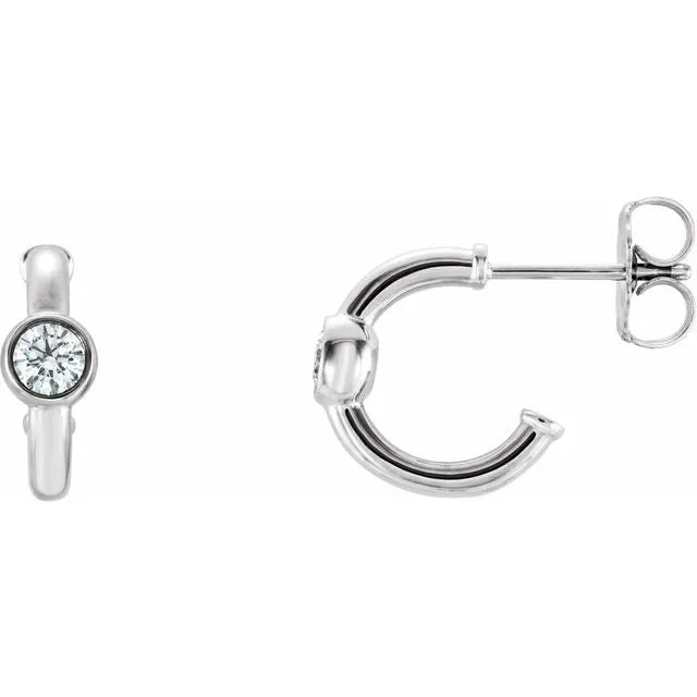Earrings TreasureFineJewelers Sterling Silver Natural White Sapphire Huggie Hoop Earrings Earrings TreasureFineJewelers Sterling Silver Natural White Sapphire Huggie Hoop Earrings