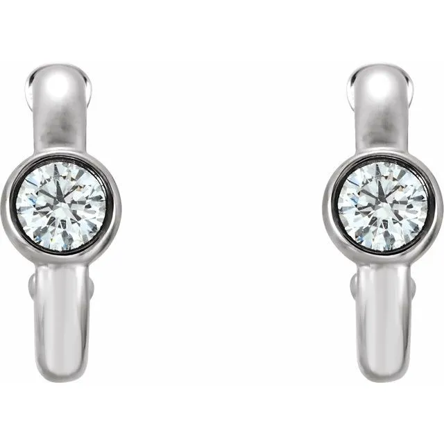 Earrings TreasureFineJewelers Sterling Silver Natural White Sapphire Huggie Hoop Earrings