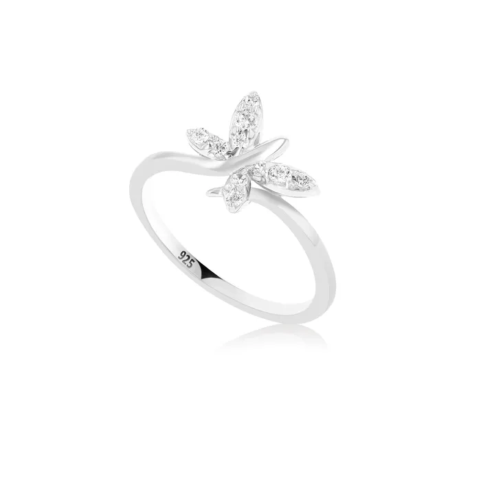 Ema Jewels Rings Eurydice Butterfly Crystal Sterling Silver Ring
