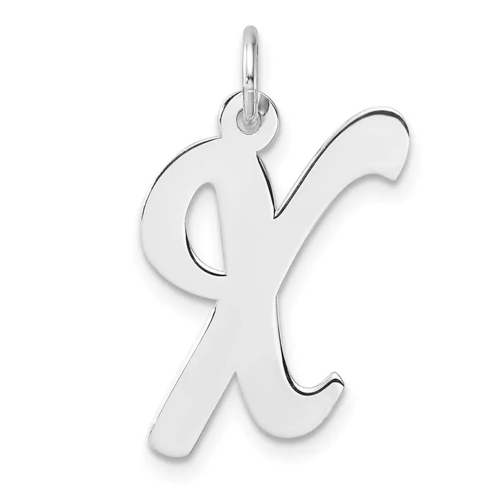 Large Sterling Silver Rhodiumplated Script Letter X Initial Charm TreasureFineJewelers Necklaces Large Sterling Silver Rhodiumplated Script Letter X Initial Charm TreasureFineJewelers Necklaces