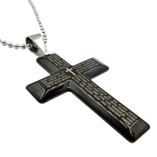 Lords Prayer Cross Necklace Black on Stainless Steel Ball Chain North Arrow Shop Necklaces Lords Prayer Cross Necklace Black on Stainless Steel Ball Chain North Arrow Shop Necklaces