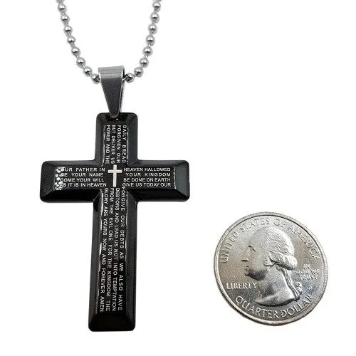 Lords Prayer Cross Necklace Black on Stainless Steel Ball Chain North Arrow Shop Necklaces Lords Prayer Cross Necklace Black on Stainless Steel Ball Chain North Arrow Shop Necklaces