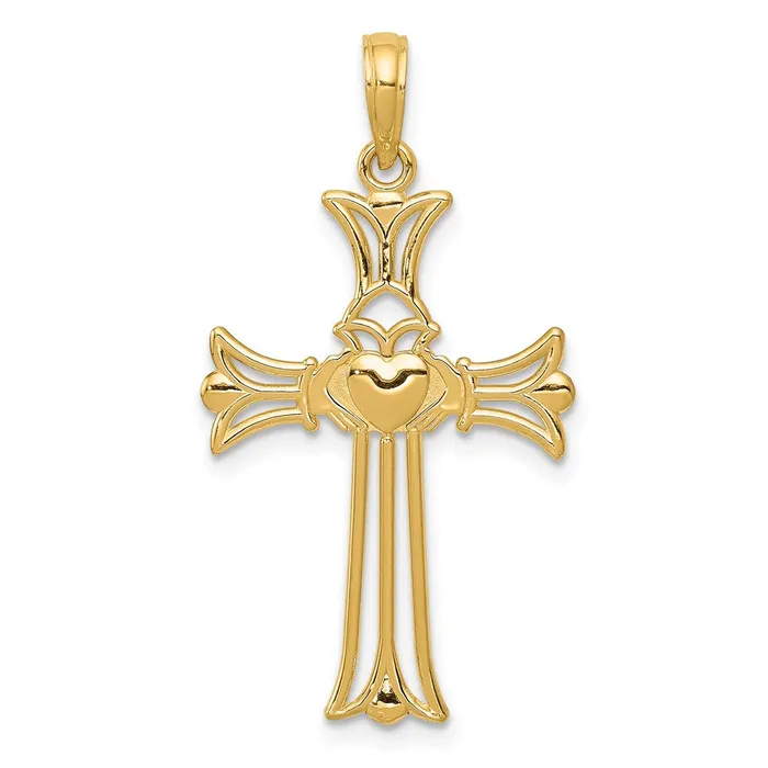Necklaces 14K Claddagh Cross Pendant TreasureFineJewelers