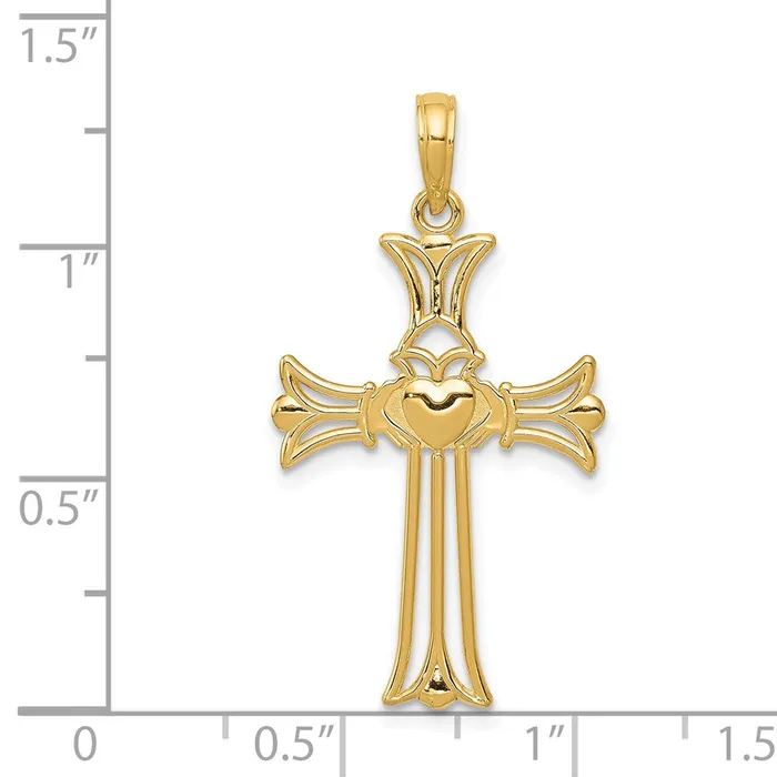 Necklaces 14K Claddagh Cross Pendant TreasureFineJewelers