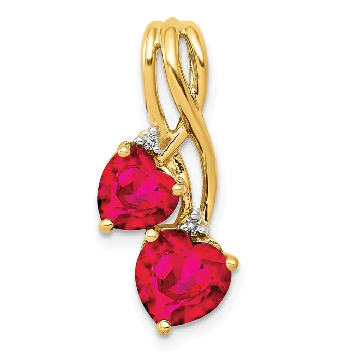 Necklaces 14k Lab Created Ruby and Diamond Double Heart Pendant TreasureFineJewelers Necklaces 14k Lab Created Ruby and Diamond Double Heart Pendant TreasureFineJewelers