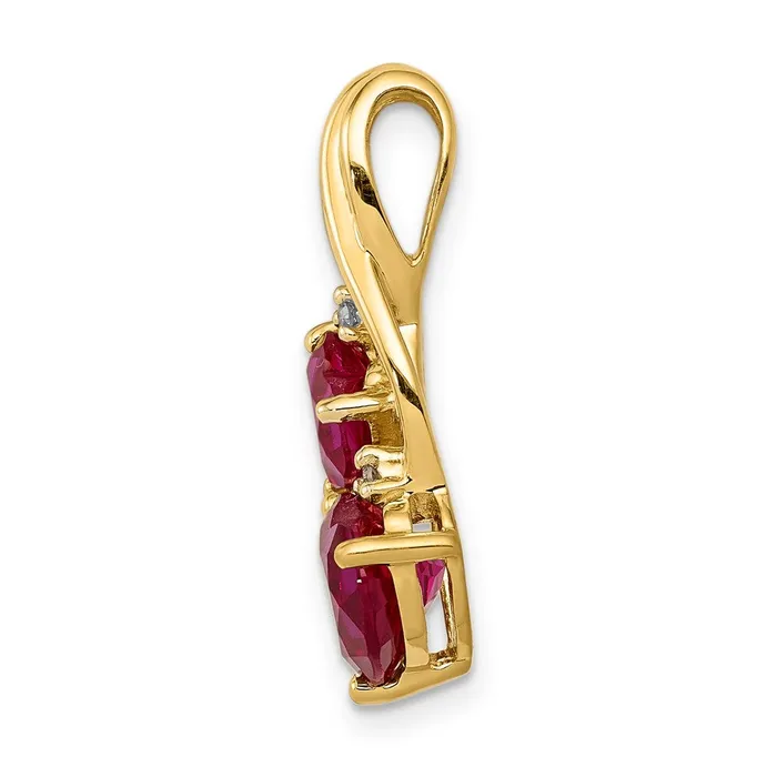 Necklaces 14k Lab Created Ruby and Diamond Double Heart Pendant TreasureFineJewelers