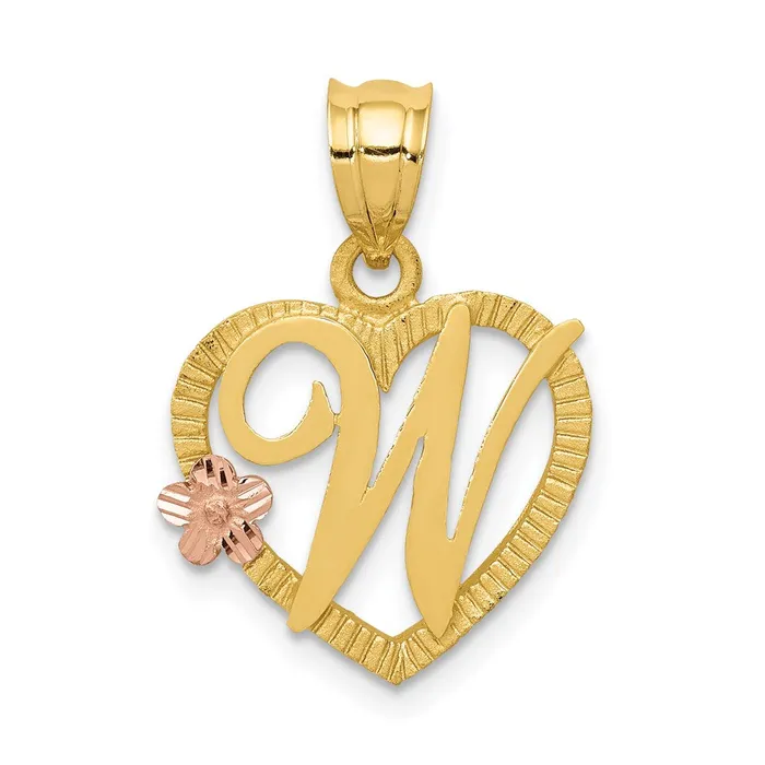 Necklaces 14k TwoTone Heart Letter W Initial Pendant TreasureFineJewelers Necklaces 14k TwoTone Heart Letter W Initial Pendant TreasureFineJewelers