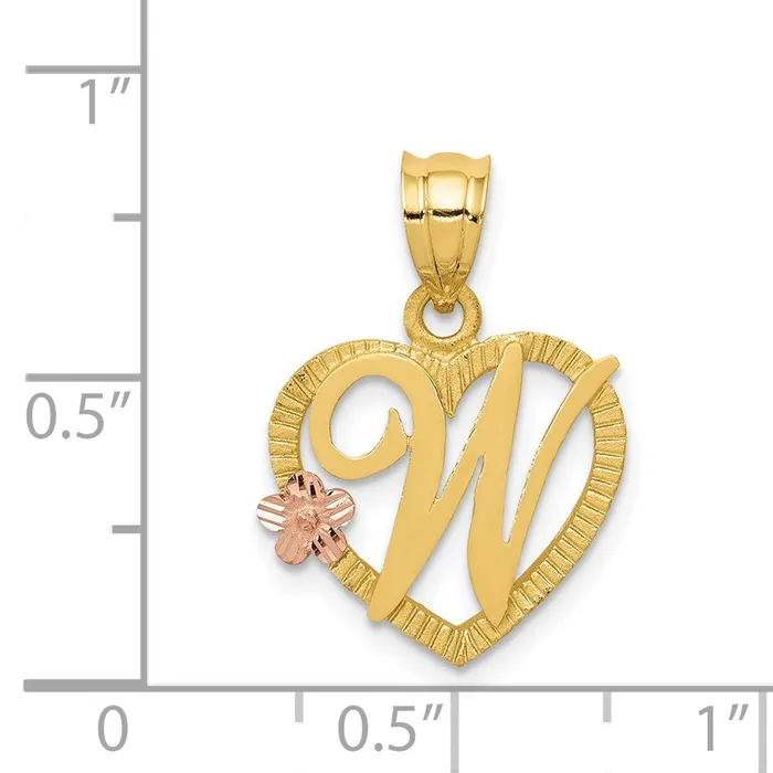 Necklaces 14k TwoTone Heart Letter W Initial Pendant TreasureFineJewelers
