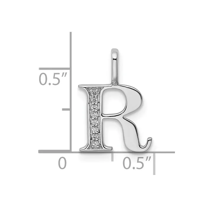 Necklaces 14K White Gold Diamond Letter R Initial Pendant TreasureFineJewelers