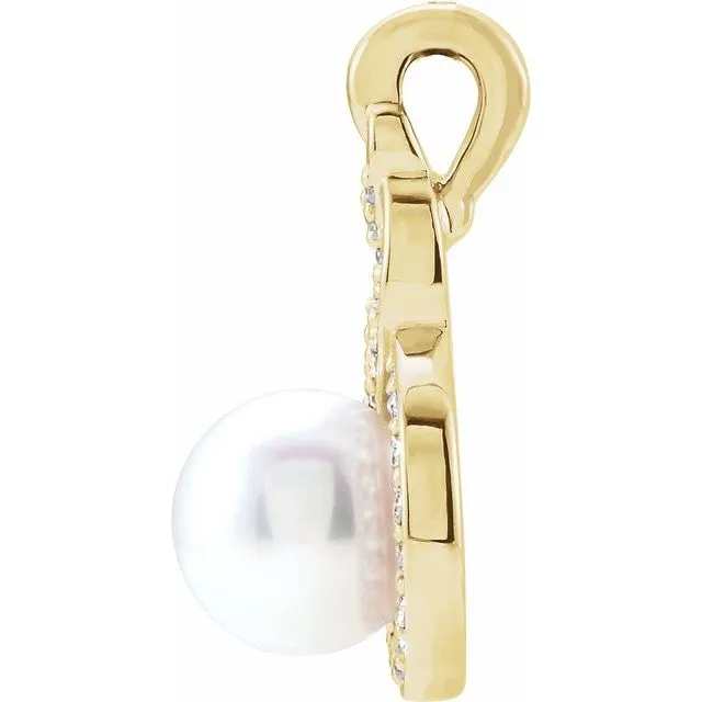 Necklaces 14K Yellow Gold Cultured Akoya Pearl 110 CTW Natural Diamond Pendant TreasureFineJewelers