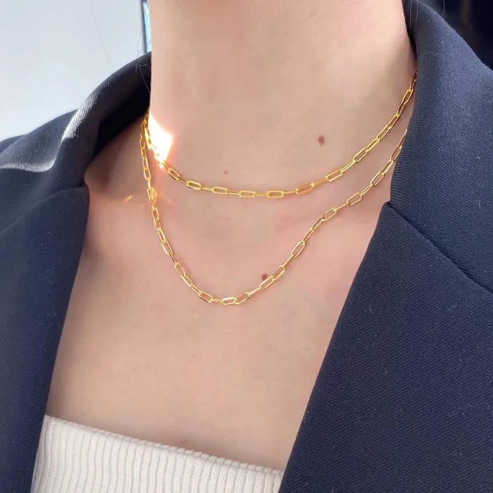 Necklaces 18K Gold Plated NoTarnish Medicalgrade Titanium Chain Necklace Bracelet Trendolla Jewelry