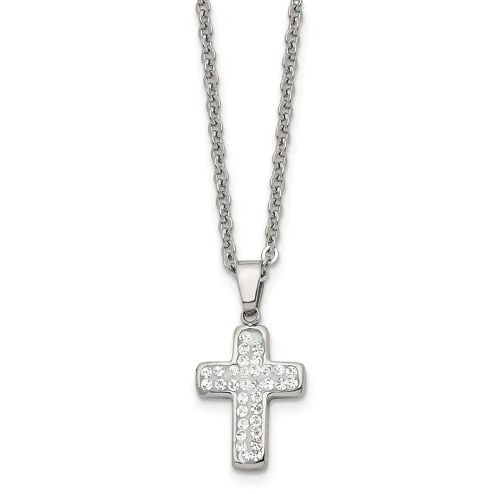 Necklaces Chisel Stainless Steel Polished Crystal Cross Pendant on a 22 inch Cable Chain Necklace TreasureFineJewelers Necklaces Chisel Stainless Steel Polished Crystal Cross Pendant on a 22 inch Cable Chain Necklace TreasureFineJewelers