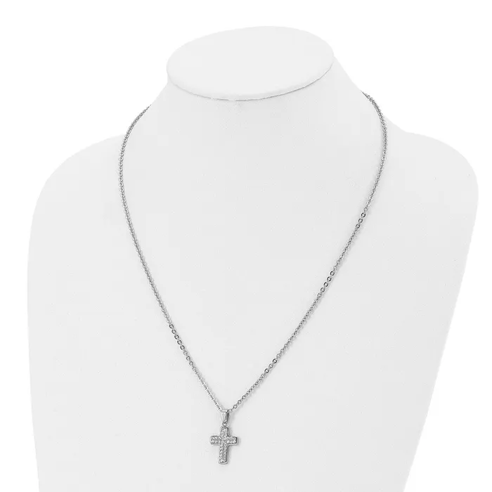 Necklaces Chisel Stainless Steel Polished Crystal Cross Pendant on a 22 inch Cable Chain Necklace TreasureFineJewelers