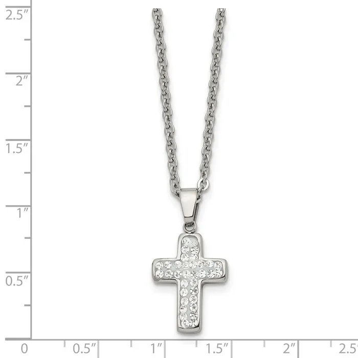 Necklaces Chisel Stainless Steel Polished Crystal Cross Pendant on a 22 inch Cable Chain Necklace TreasureFineJewelers