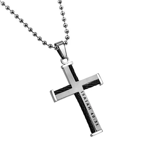 Necklaces North Arrow Shop Cable Cross Necklace for Men Isaiah 4031 Bible Verse STRENGTH Stainless Steel Bead Chain Necklaces North Arrow Shop Cable Cross Necklace for Men Isaiah 4031 Bible Verse STRENGTH Stainless Steel Bead Chain