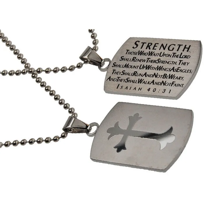Necklaces North Arrow Shop ISAIAH 4031 Shield Cross Strength Necklace with Bible Verse Stainless Steel Necklaces North Arrow Shop ISAIAH 4031 Shield Cross Strength Necklace with Bible Verse Stainless Steel