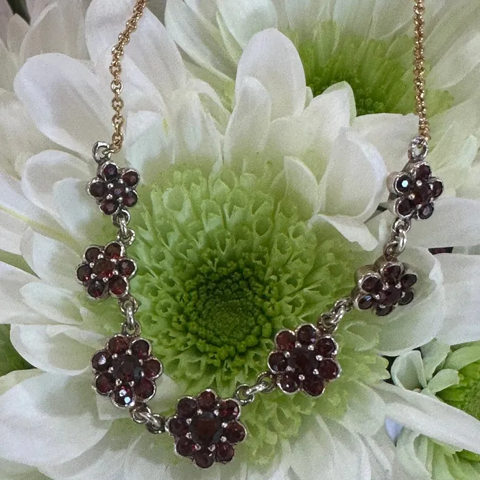 Necklaces ONeills Estate Jewelry Sterling Silver Gilt Garnet Flower Necklace 23500367 Necklaces ONeills Estate Jewelry Sterling Silver Gilt Garnet Flower Necklace 23500367