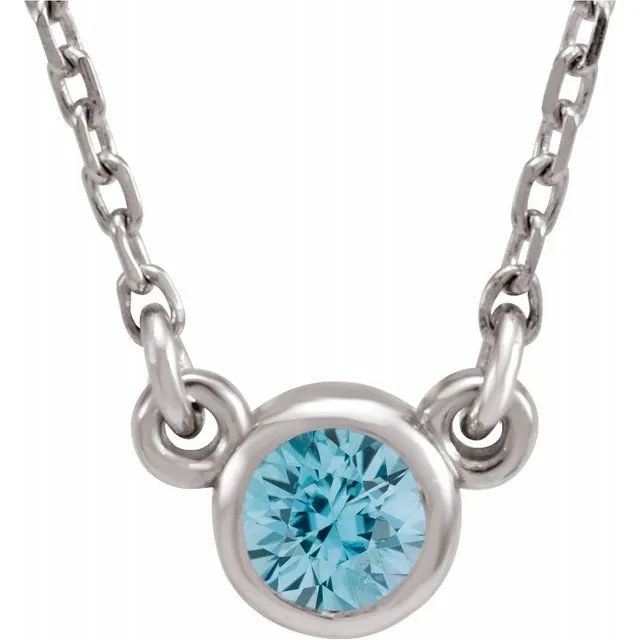 Necklaces Sterling Silver 4 mm Round Imitation Blue Zircon BezelSet Solitaire 16 Necklace TreasureFineJewelers Necklaces Sterling Silver 4 mm Round Imitation Blue Zircon BezelSet Solitaire 16 Necklace TreasureFineJewelers