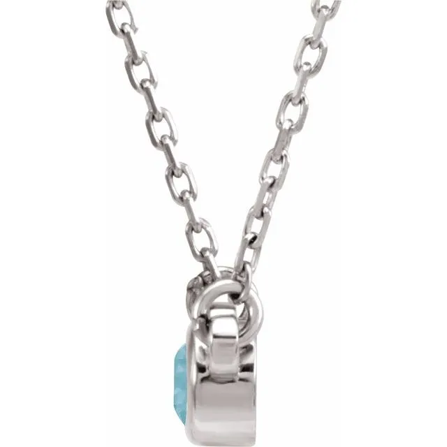 Necklaces Sterling Silver 4 mm Round Imitation Blue Zircon BezelSet Solitaire 16 Necklace TreasureFineJewelers