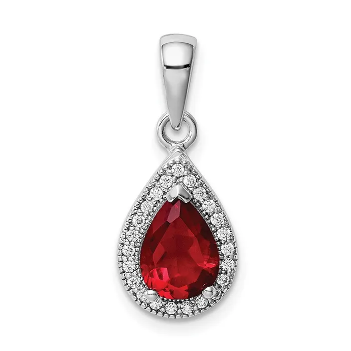 Necklaces Sterling Silver Rhod Plated Red and Clear CZ Pendant TreasureFineJewelers Necklaces Sterling Silver Rhod Plated Red and Clear CZ Pendant TreasureFineJewelers
