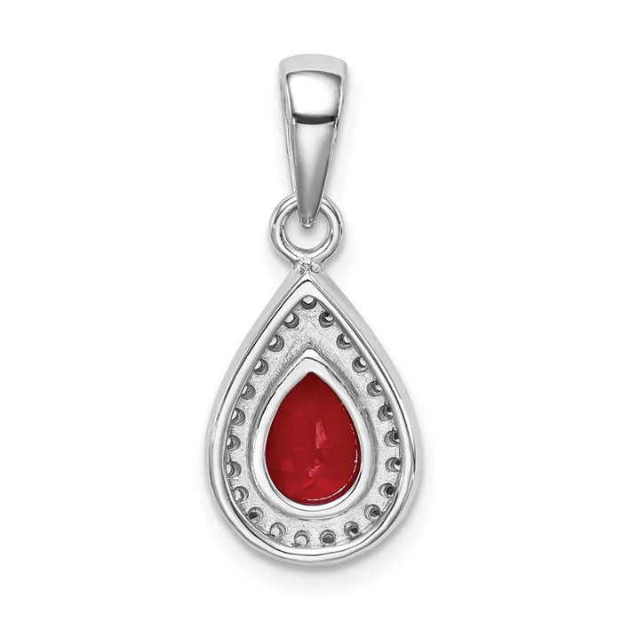 Necklaces Sterling Silver Rhod Plated Red and Clear CZ Pendant TreasureFineJewelers