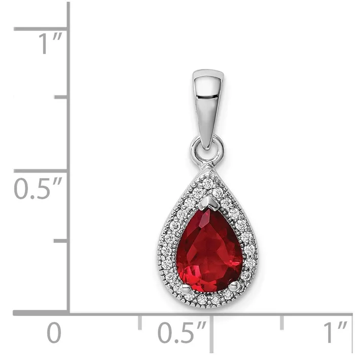 Necklaces Sterling Silver Rhod Plated Red and Clear CZ Pendant TreasureFineJewelers