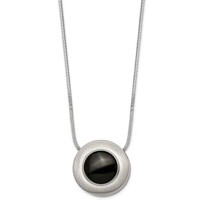 Necklaces Titanium Brushed and Polished with Black Ceramic 18in Necklace TreasureFineJewelers Necklaces Titanium Brushed and Polished with Black Ceramic 18in Necklace TreasureFineJewelers