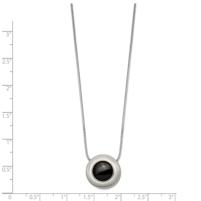 Necklaces Titanium Brushed and Polished with Black Ceramic 18in Necklace TreasureFineJewelers