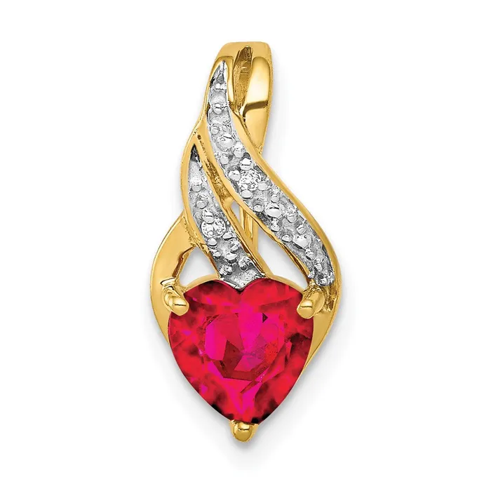 Necklaces TreasureFineJewelers 14k Diamond and Created Ruby Polished Heart Pendant Necklaces TreasureFineJewelers 14k Diamond and Created Ruby Polished Heart Pendant