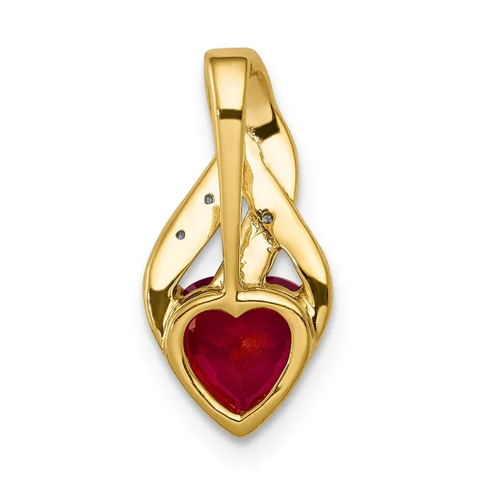 Necklaces TreasureFineJewelers 14k Diamond and Created Ruby Polished Heart Pendant