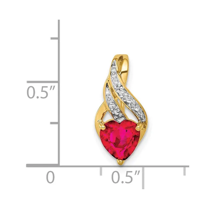 Necklaces TreasureFineJewelers 14k Diamond and Created Ruby Polished Heart Pendant