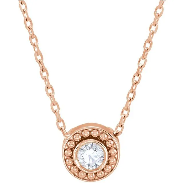 Necklaces TreasureFineJewelers 14K Rose 110 CTW Diamond Beaded Slide 16 Necklace