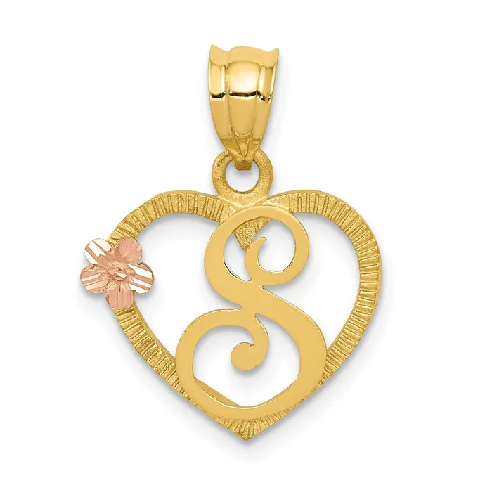 Necklaces TreasureFineJewelers 14k TwoTone Heart Letter S Initial Pendant Necklaces TreasureFineJewelers 14k TwoTone Heart Letter S Initial Pendant