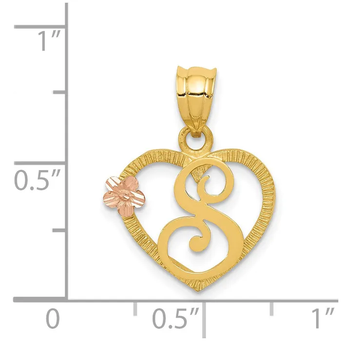 Necklaces TreasureFineJewelers 14k TwoTone Heart Letter S Initial Pendant