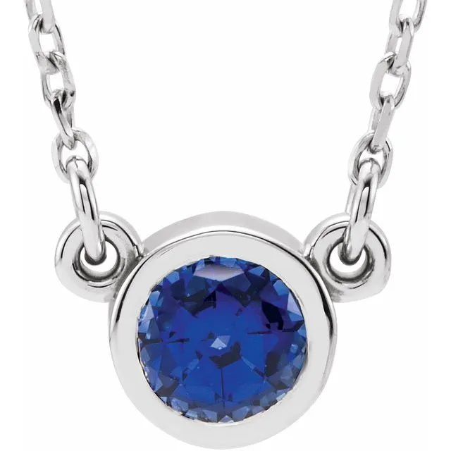Necklaces TreasureFineJewelers 14K White 4 mm Round LabCreated Blue Sapphire BezelSet Solitaire 16 Necklace Necklaces TreasureFineJewelers 14K White 4 mm Round LabCreated Blue Sapphire BezelSet Solitaire 16 Necklace