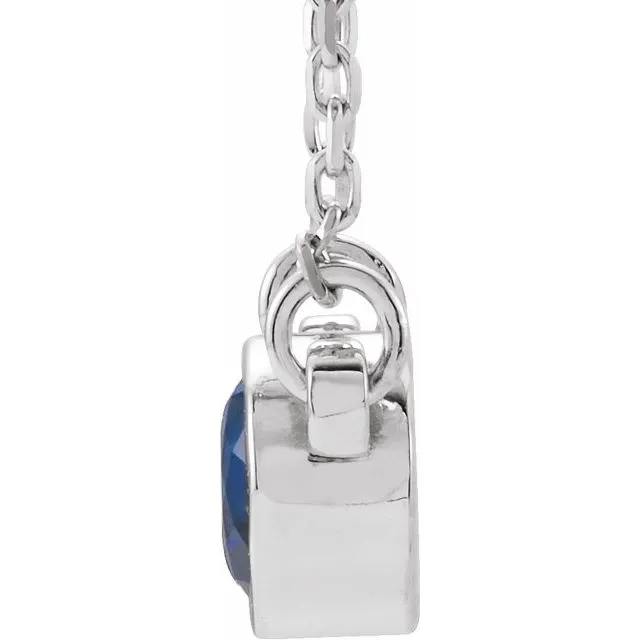 Necklaces TreasureFineJewelers 14K White 4 mm Round LabCreated Blue Sapphire BezelSet Solitaire 16 Necklace