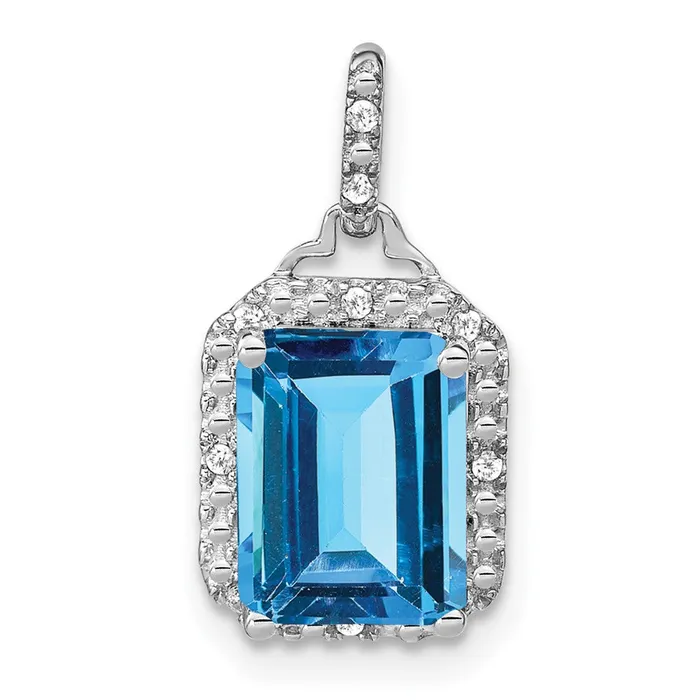 Necklaces TreasureFineJewelers 14k White Gold Emeraldcut Blue Topaz and Diamond Halo Pendant Necklaces TreasureFineJewelers 14k White Gold Emeraldcut Blue Topaz and Diamond Halo Pendant