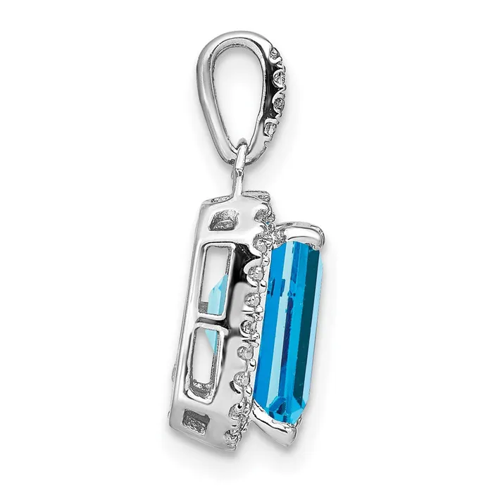 Necklaces TreasureFineJewelers 14k White Gold Emeraldcut Blue Topaz and Diamond Halo Pendant