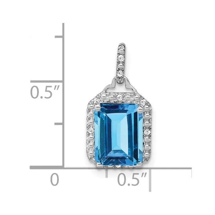 Necklaces TreasureFineJewelers 14k White Gold Emeraldcut Blue Topaz and Diamond Halo Pendant